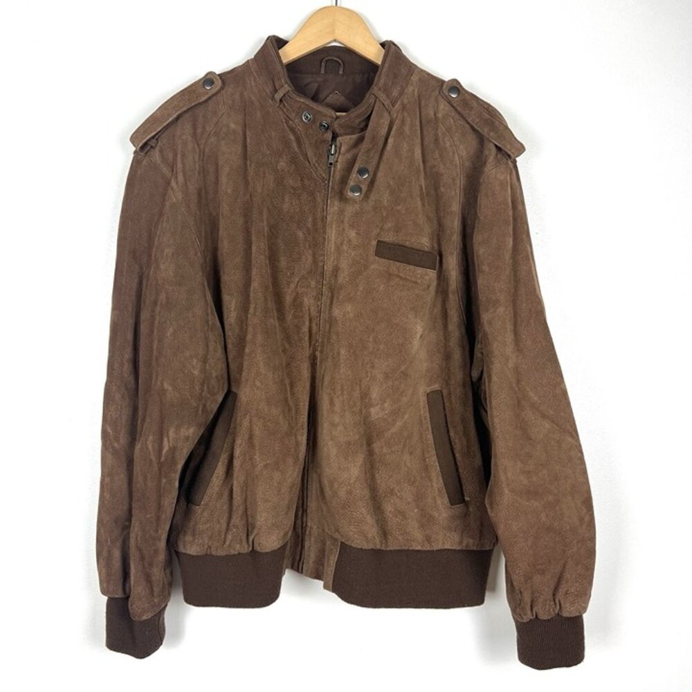 American Weekend Suede Leather‎ Bomber Jacket Men's 48 XL Brown Retro Y2k
